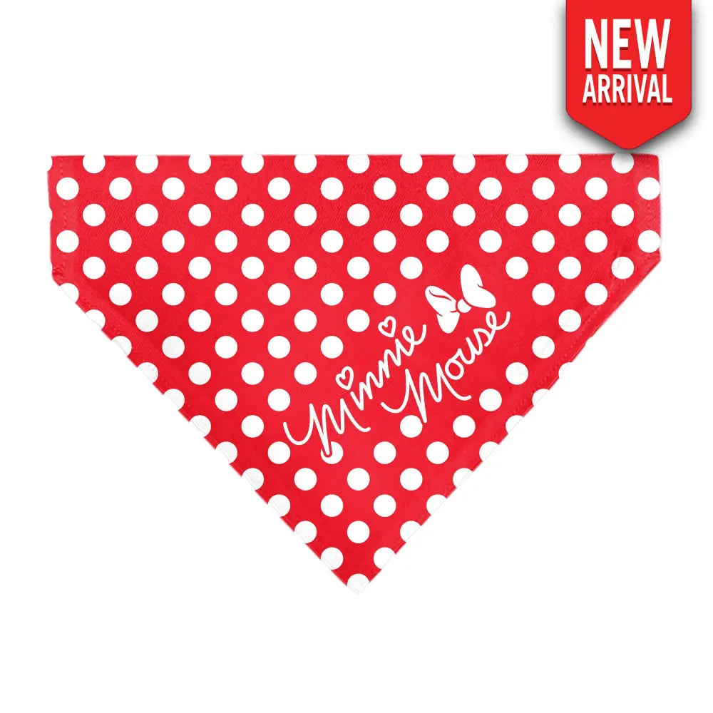 Pet Bandana - MINNIE MOUSE Autograph Script Polka Dot Red/White Pet Bandanas