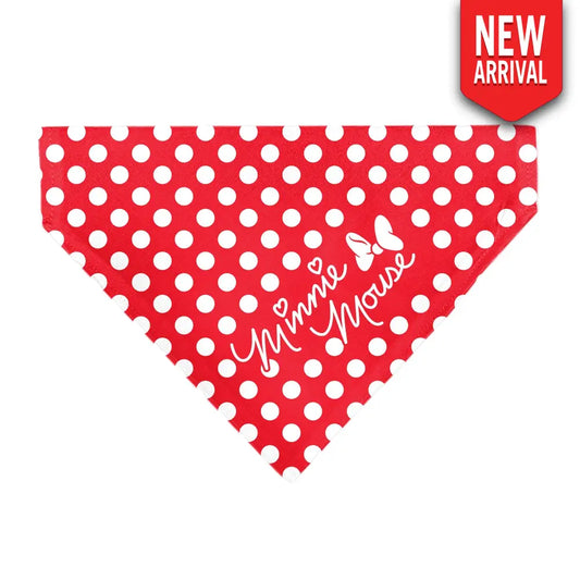 Pet Bandana - MINNIE MOUSE Autograph Script Polka Dot Red/White Pet Bandanas