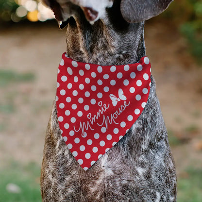 Pet Bandana - MINNIE MOUSE Autograph Script Polka Dot Red/White Pet Bandanas