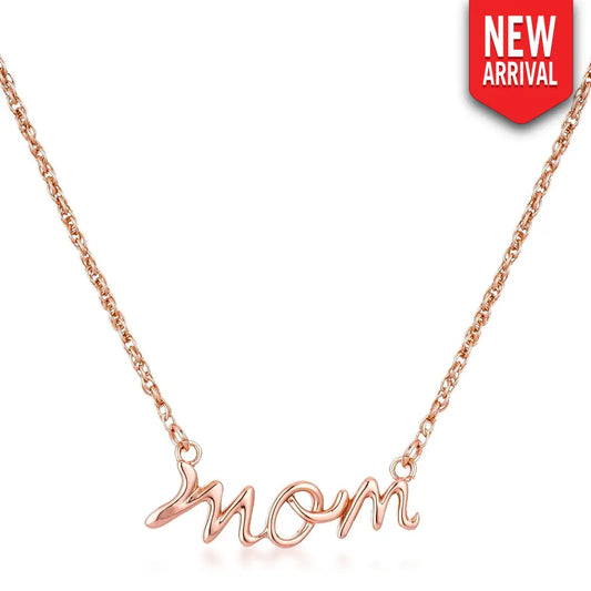 18k Rose Gold Plated Mom Script Necklace - Necklaces