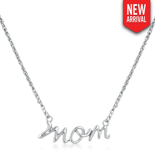 Rhodium Plated Mom Script Necklace - Necklaces