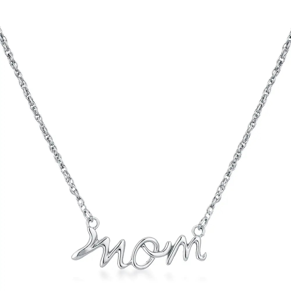 Rhodium Plated Mom Script Necklace - Necklaces