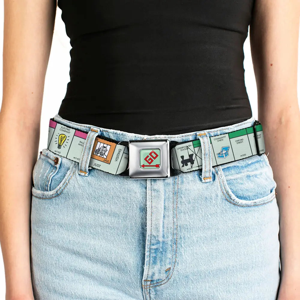 Monopoly GO Space Full Color Seatbelt Belt - Monopoly British UK Game Board Space Blocks Webbing Seatbelt Belts