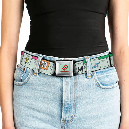 Monopoly GO Space Full Color Seatbelt Belt - Monopoly British UK Game Board Space Blocks Webbing Seatbelt Belts