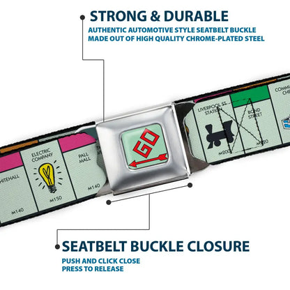 Monopoly GO Space Full Color Seatbelt Belt - Monopoly British UK Game Board Space Blocks Webbing Seatbelt Belts