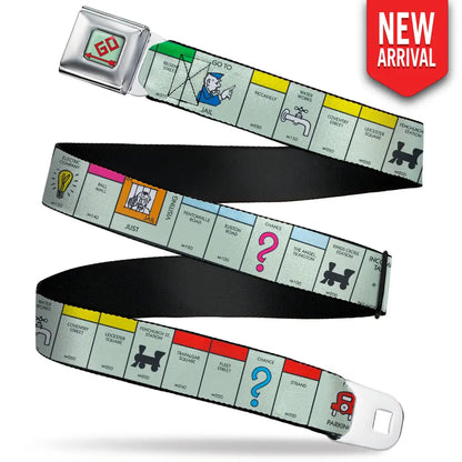 Monopoly GO Space Full Color Seatbelt Belt - Monopoly British UK Game Board Space Blocks Webbing Seatbelt Belts