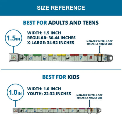 Monopoly GO Space Full Color Seatbelt Belt - Monopoly British UK Game Board Space Blocks Webbing Seatbelt Belts