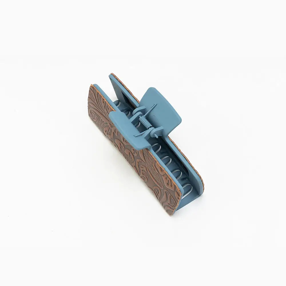 Myra Fairbank Embossed Leather Hair Clip in Ocean Oak - Ocean Oak - Jewelry