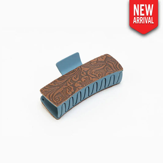 Myra Fairbank Embossed Leather Hair Clip in Ocean Oak - Ocean Oak - Jewelry
