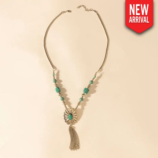 Myra Relic Pendant Necklace in Turquoise Vein - Turquoise Vein - JEWELLRY