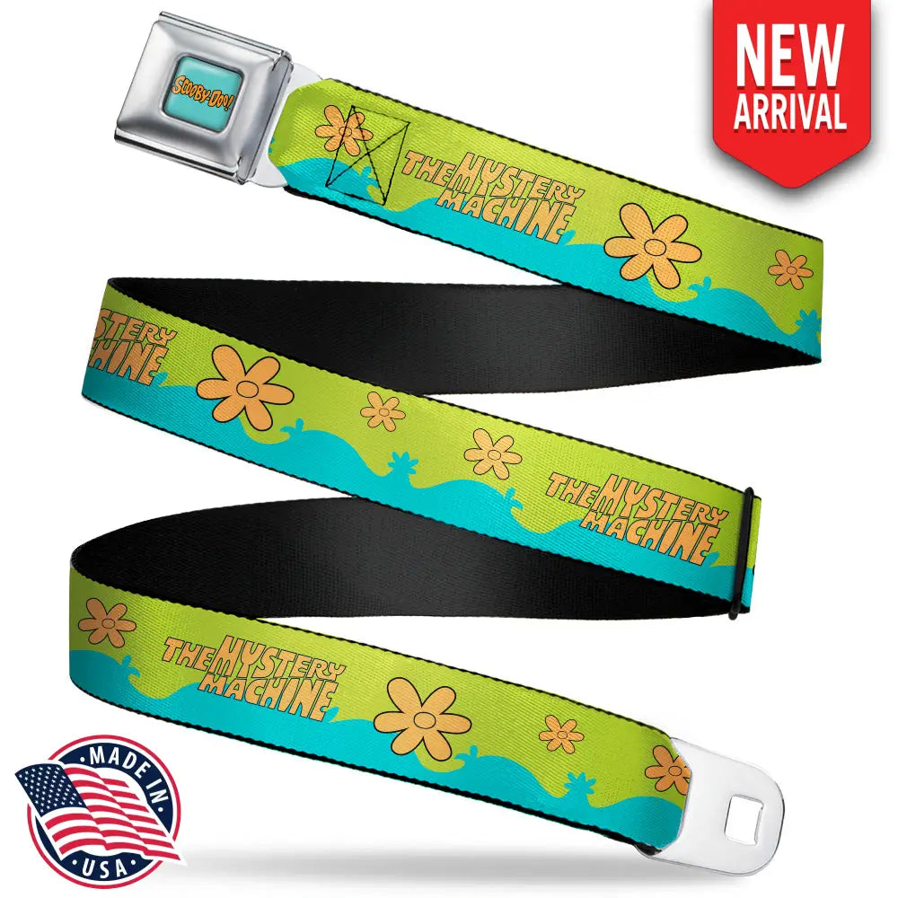 SCOOBY DOO! Text Logo Full Color Aqua/Orange Seatbelt Belt - Scooby Doo THE MYSTERY MACHINE Paint Job Green/Aqua/Orange