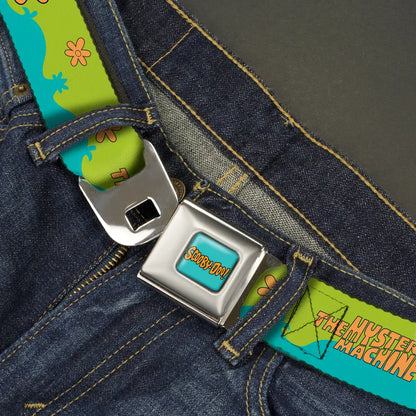 SCOOBY DOO! Text Logo Full Color Aqua/Orange Seatbelt Belt - Scooby Doo THE MYSTERY MACHINE Paint Job Green/Aqua/Orange