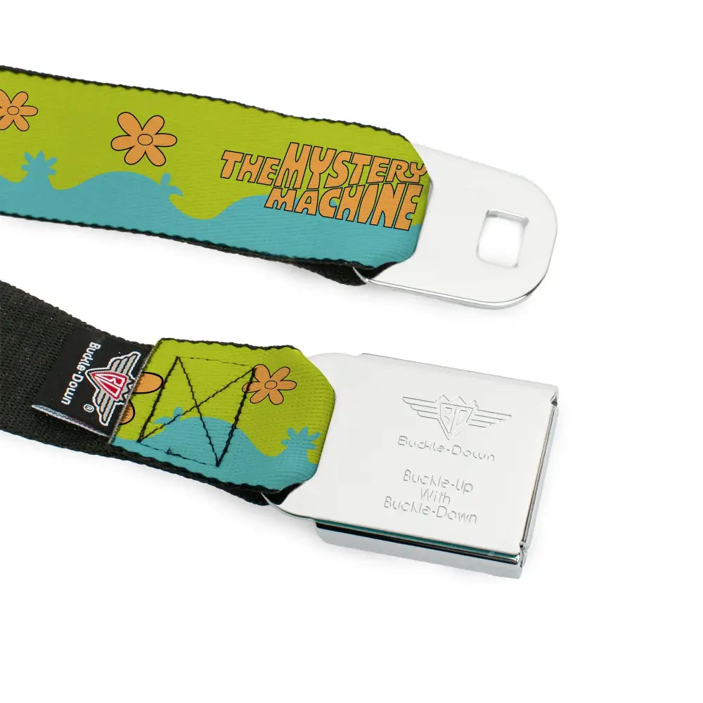 SCOOBY DOO! Text Logo Full Color Aqua/Orange Seatbelt Belt - Scooby Doo THE MYSTERY MACHINE Paint Job Green/Aqua/Orange