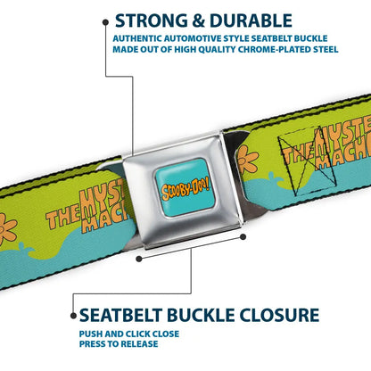 SCOOBY DOO! Text Logo Full Color Aqua/Orange Seatbelt Belt - Scooby Doo THE MYSTERY MACHINE Paint Job Green/Aqua/Orange