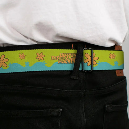 SCOOBY DOO! Text Logo Full Color Aqua/Orange Seatbelt Belt - Scooby Doo THE MYSTERY MACHINE Paint Job Green/Aqua/Orange