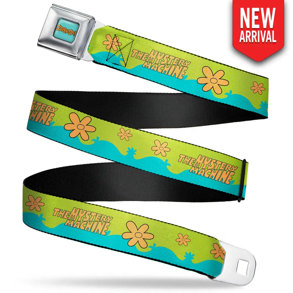 SCOOBY DOO! Text Logo Full Color Aqua/Orange Seatbelt Belt - Scooby Doo THE MYSTERY MACHINE Paint Job Green/Aqua/Orange