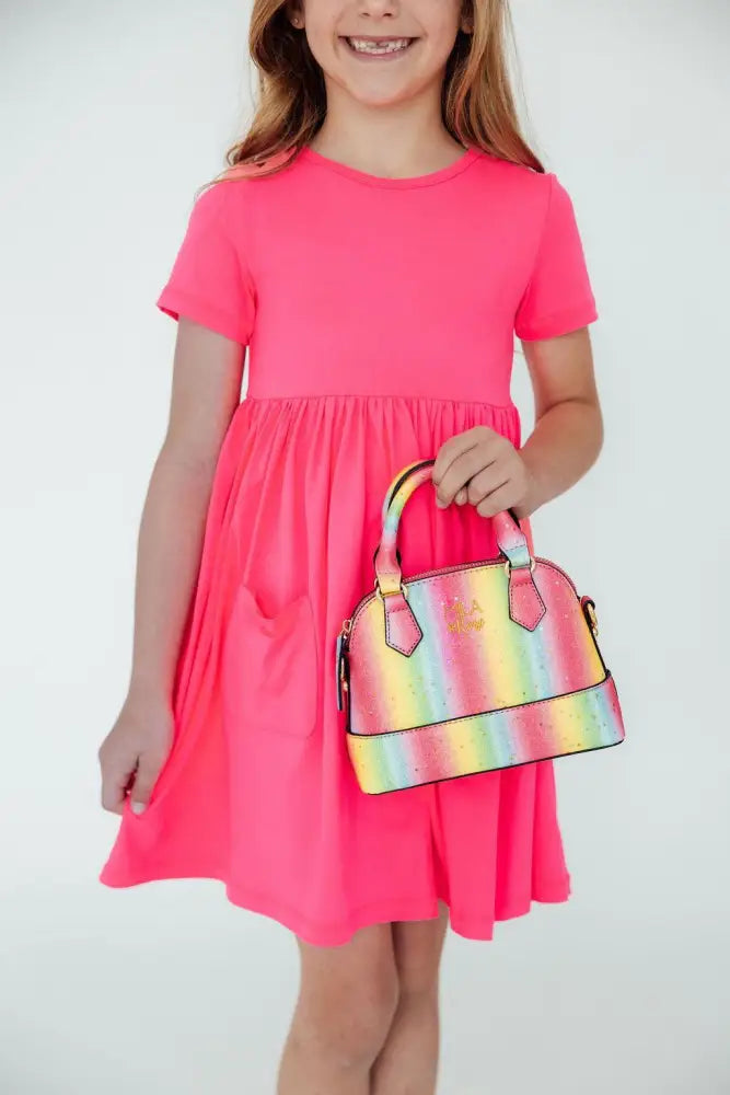 Neon Rainbow Glitter Girl’s Crossbody Purse - Purse