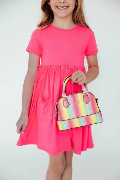 Neon Rainbow Glitter Girl’s Crossbody Purse - Purse