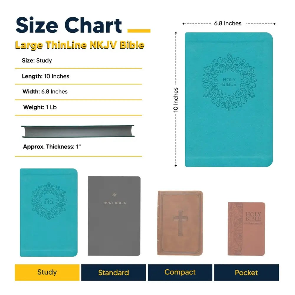 NKJV Study Size Thinline Holy Bible Large Print - Blue