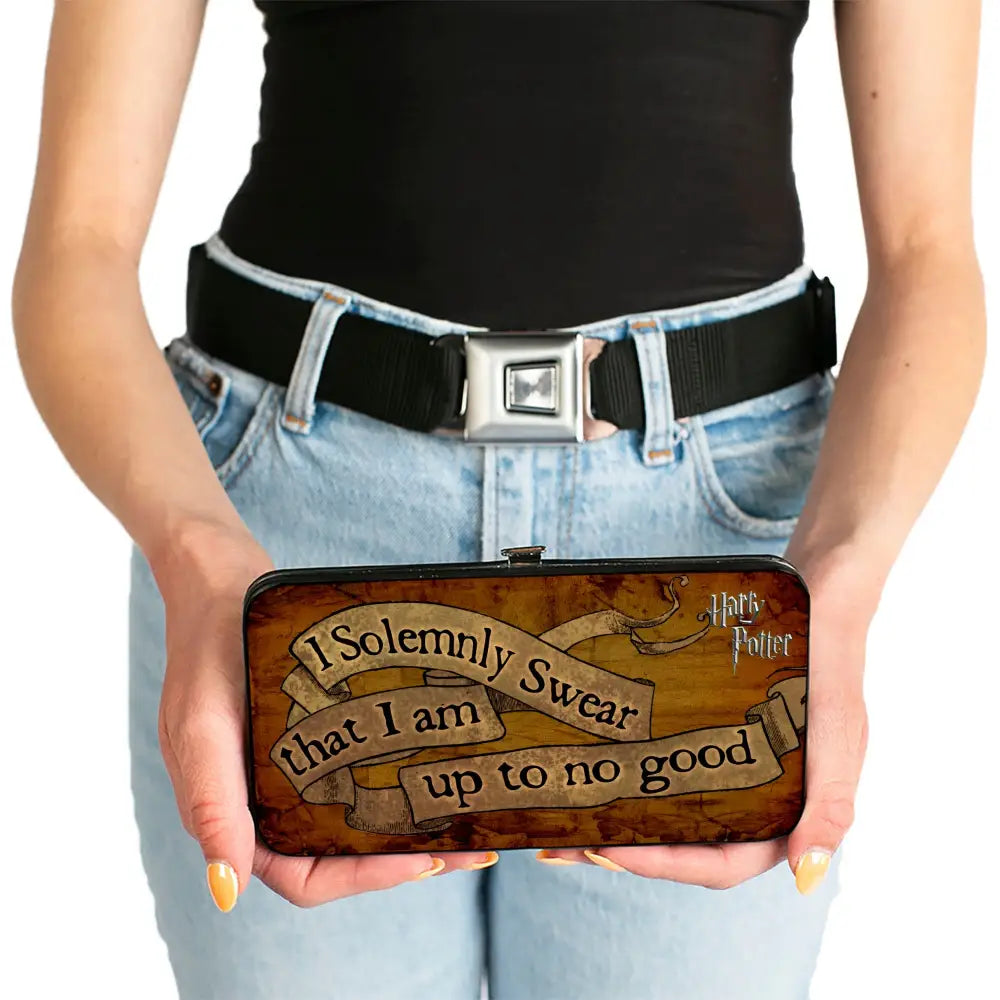 Hinged Wallet - Harry Potter I SOLEMNLY SWEAR THAT I AM UP TO NO GOOD Banner Tan Black Hinged Wallets