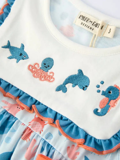 Marine Animal Embroidered Girls Dress Dress