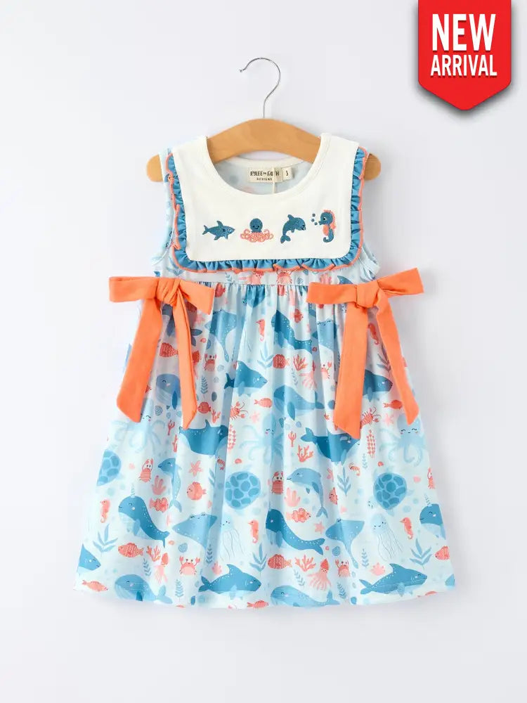 Marine Animal Embroidered Girls Dress Dress