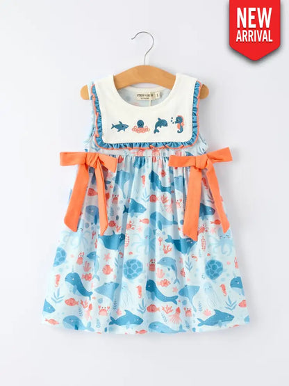 Marine Animal Embroidered Girls Dress Dress