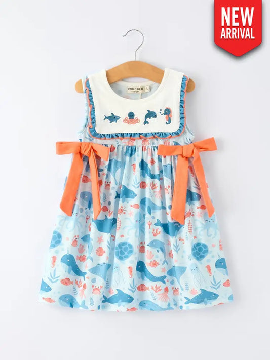 Marine Animal Embroidered Girls Dress Dress