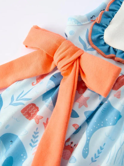 Marine Animal Embroidered Girls Dress Dress