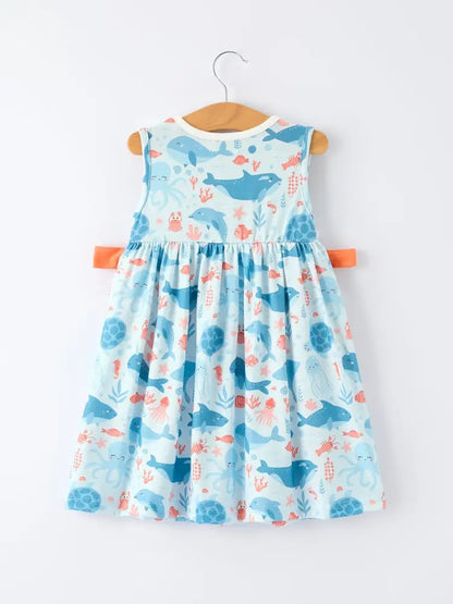 Marine Animal Embroidered Girls Dress Dress