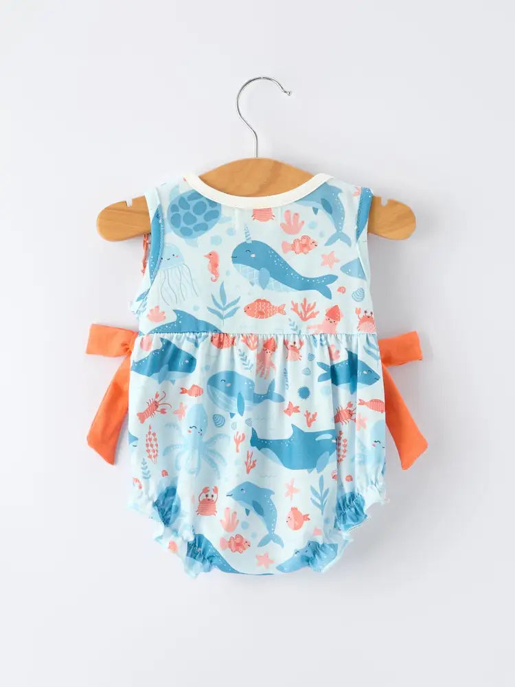 Marine Animal Embroidered Baby Girl Romper Romper