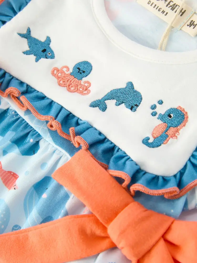 Marine Animal Embroidered Baby Girl Romper Romper
