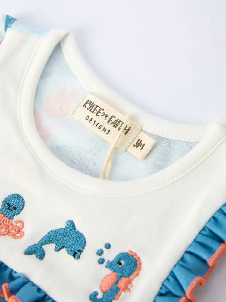 Marine Animal Embroidered Baby Girl Romper Romper