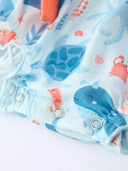 Marine Animal Embroidered Baby Girl Romper Romper