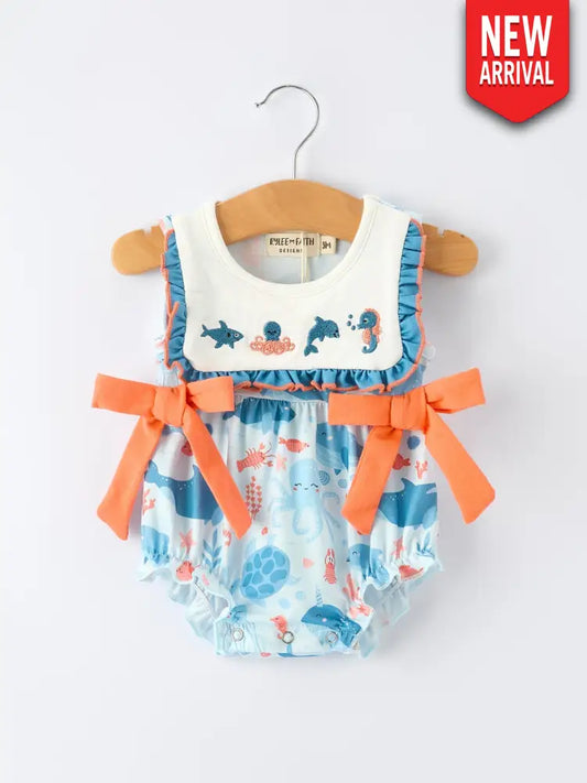 Marine Animal Embroidered Baby Girl Romper Romper