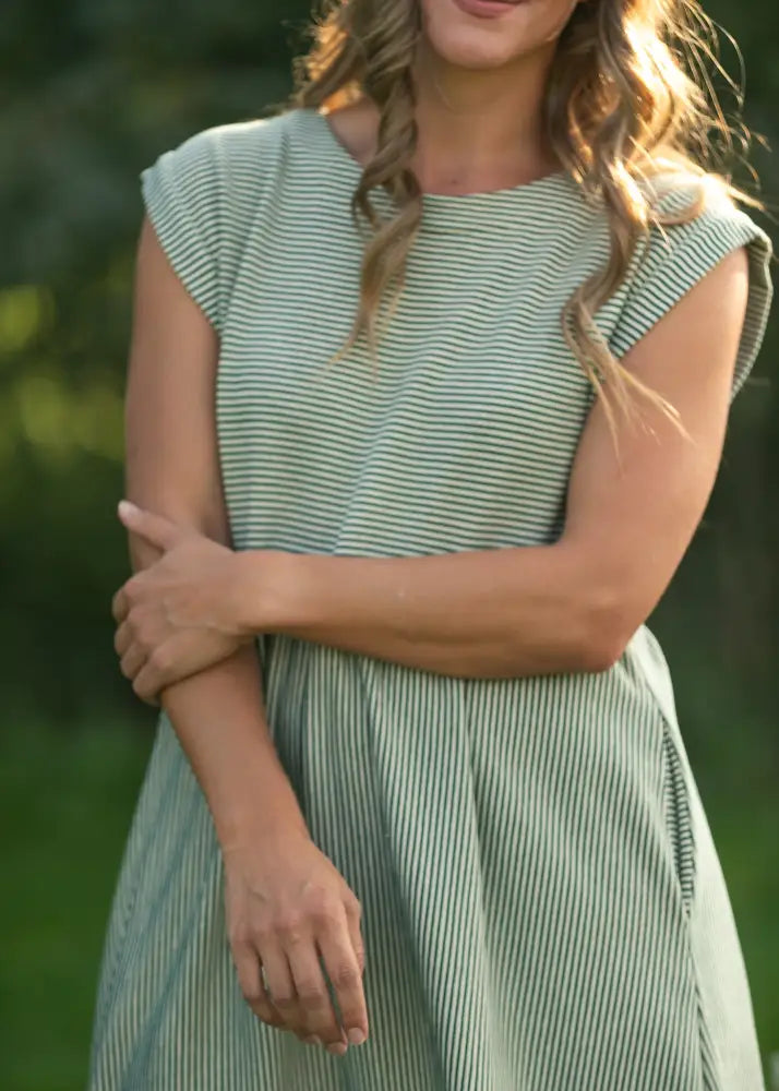 Olivia Green A-line Striped Midi Dress - IC Dresses