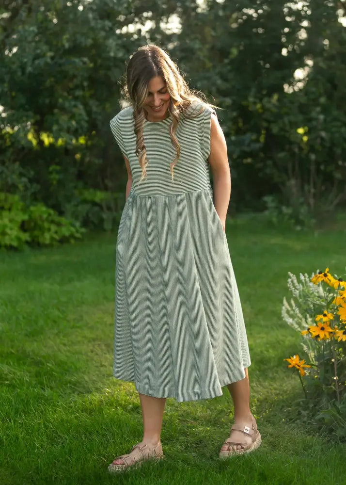 Olivia Green A-line Striped Midi Dress - IC Dresses