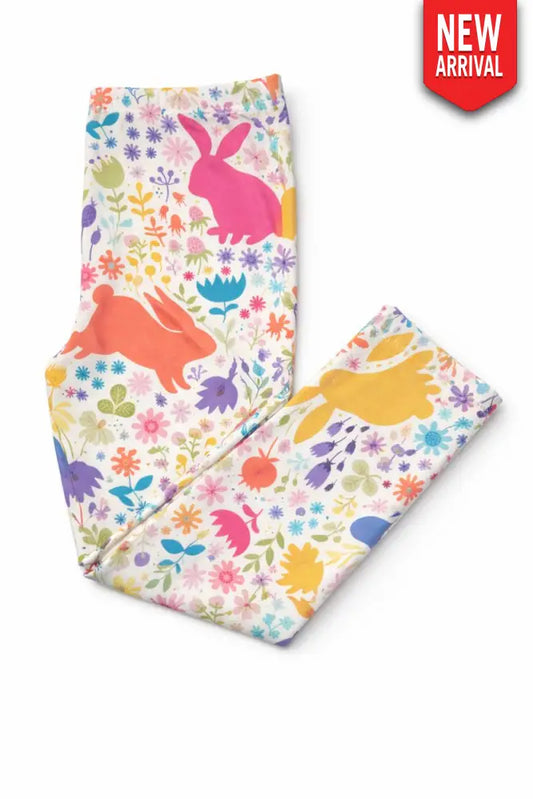 Pastel Floral Bunnies Leggings - Leggings
