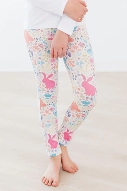 Pastel Floral Bunnies Leggings - Leggings
