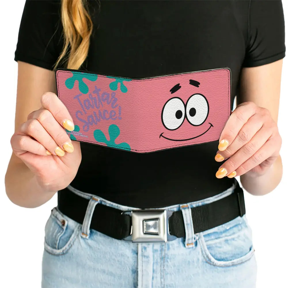 Bi-Fold Wallet - SpongeBob SquarePants Patrick Star TARTAR SAUCE Face Close-Up Pink Bi-Fold Wallets