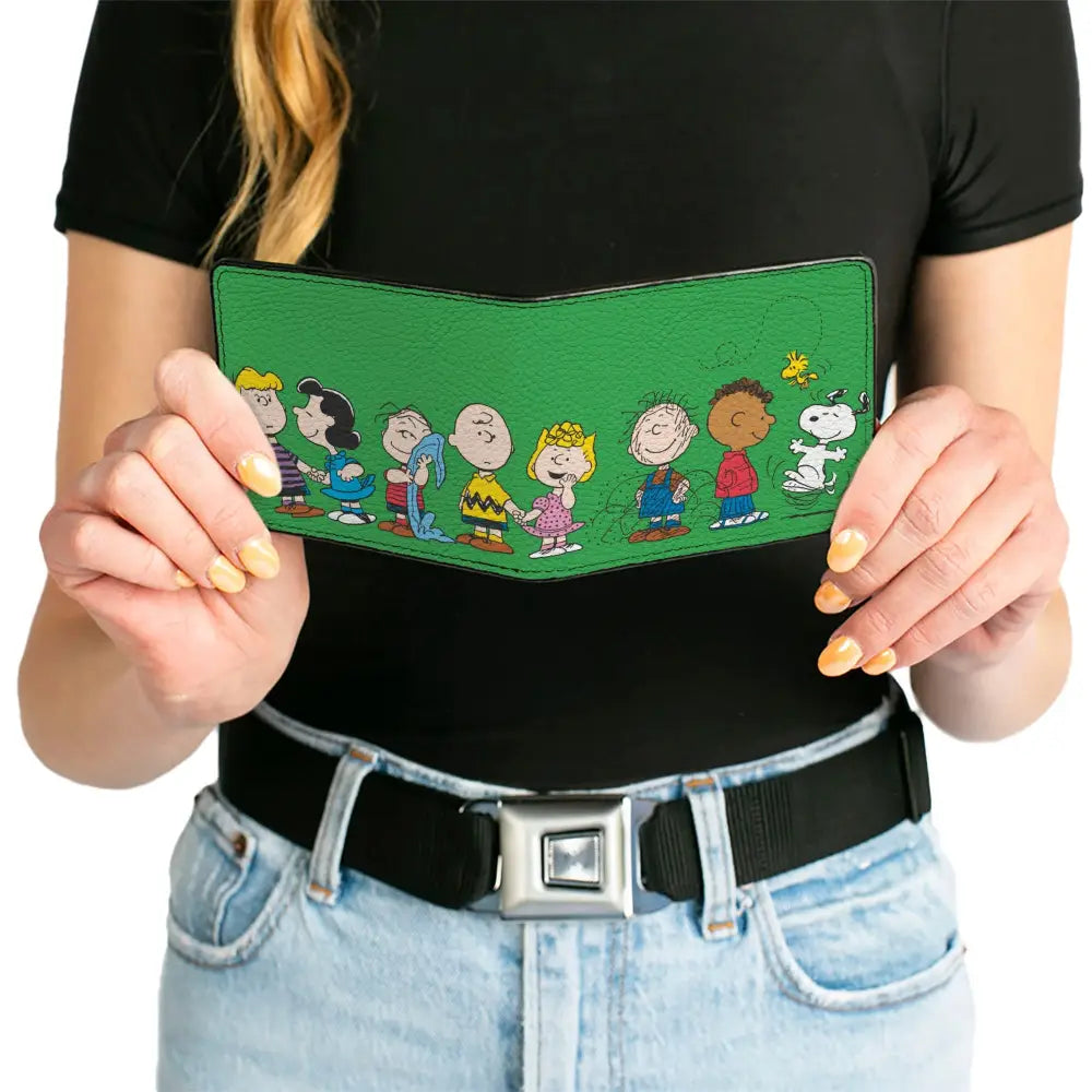 Bi-Fold Wallet - Peanuts Gang Group Pose Green Bi-Fold Wallets