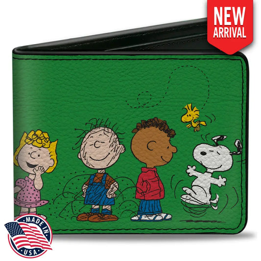 Bi-Fold Wallet - Peanuts Gang Group Pose Green Bi-Fold Wallets