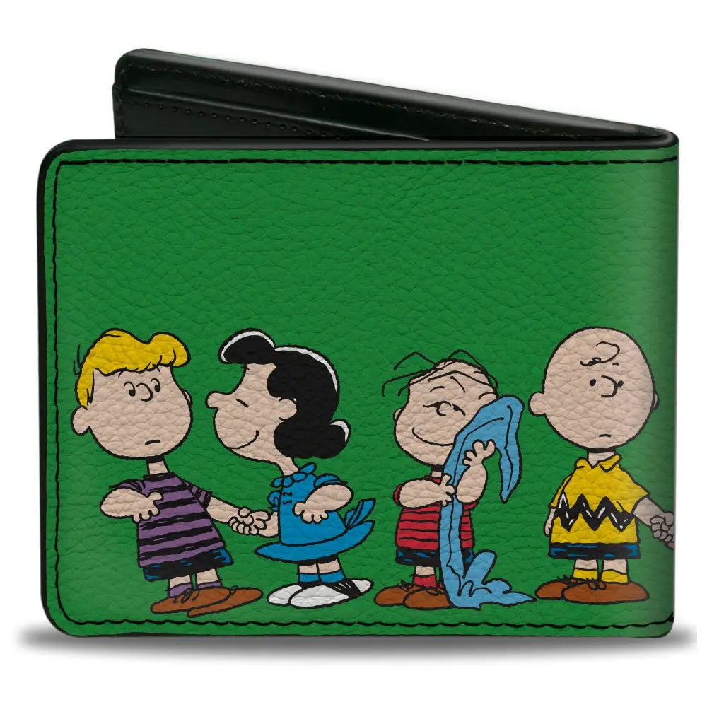 Bi-Fold Wallet - Peanuts Gang Group Pose Green Bi-Fold Wallets