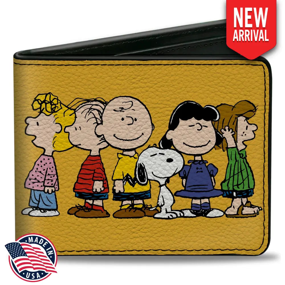 Bi-Fold Wallet - Peanuts Gang Close-Up Group Pose Golden Yellow Bi-Fold Wallets
