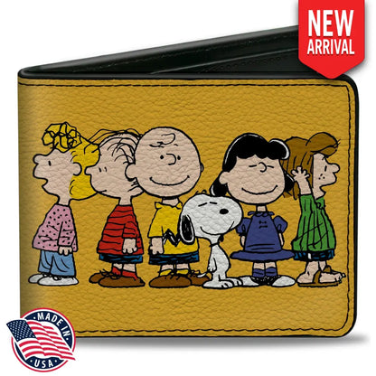 Bi-Fold Wallet - Peanuts Gang Close-Up Group Pose Golden Yellow Bi-Fold Wallets