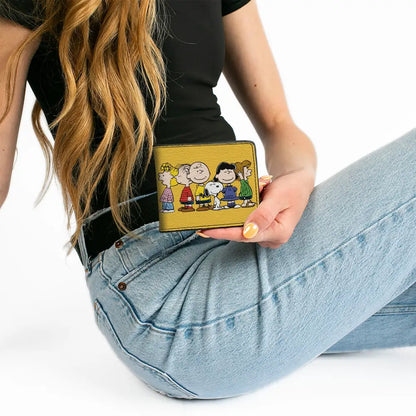 Bi-Fold Wallet - Peanuts Gang Close-Up Group Pose Golden Yellow Bi-Fold Wallets