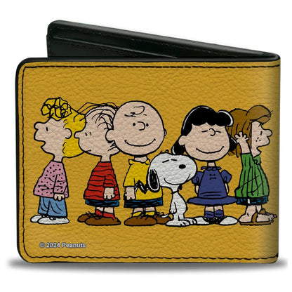 Bi-Fold Wallet - Peanuts Gang Close-Up Group Pose Golden Yellow Bi-Fold Wallets