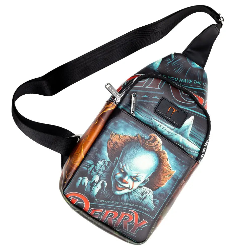 Warner Bros. Horror Movies Vegan Leather Crossbody Sling Bag It Chapter Two Pennywise Derry Circus Pose 7’’ x 14’’
