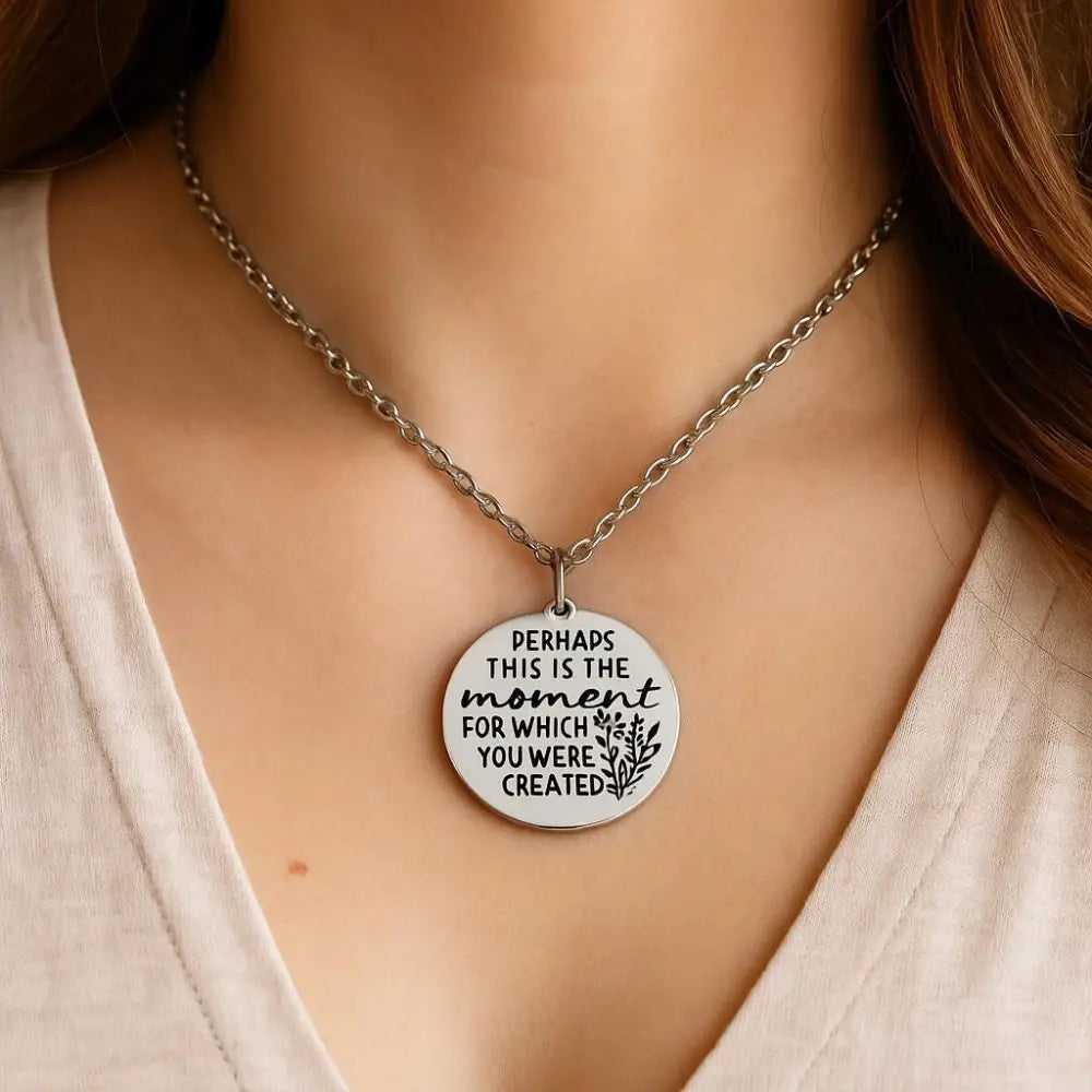 Perhaps This Is The Moment Necklace Stainless Steel Engraved Charm Esther 4 14 Faith Jewelry - Necklaces