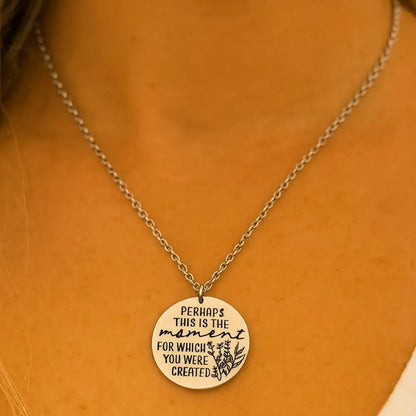 Perhaps This Is The Moment Necklace Stainless Steel Engraved Charm Esther 4 14 Faith Jewelry - Necklaces